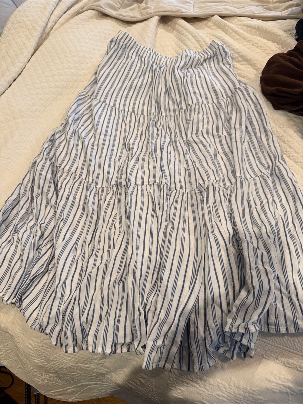 American Eagle Outfitters White Maxi Skirt with Blue Stripes